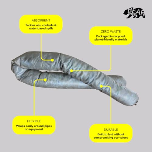Spill Control Absorbent Sock, for Cleanup of Non-Aggressive Oil & Water Based Fluids, Indoor/Outdoor Use, 3" x 4', 12.6 Gallon Maximum Absorption Capacity (12-Pack) - Made in USA