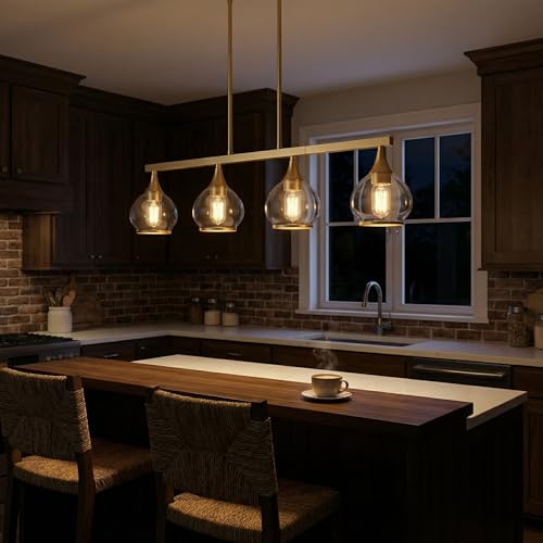Phaosio Brushed Gold Kitchen Island Linear Pendant Light, 4-Light, E26 Base - color: Gold, size: 4-Light