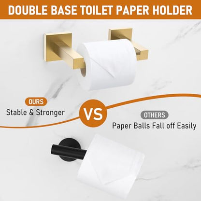 Toilet Paper Holder Wall Mount, Brushed Gold Paper Towel Holder Double Base Large Stainless Steel Bathroom Toilet Tissue Roll Holder, Commercial Toilet Paper Dispenser - color: Brushed Gold, size: Square