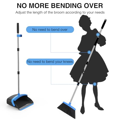 NACENA Broom and Dustpan Set with 52-in Long Adjustable Handle, Black Blue - color: Black-blue, size: 1 Pack