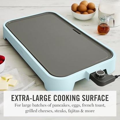 Martha Stewart 12"x 22" XL Electric Griddle, Ceramic Nonstick Flat Top - color: Sky Blue