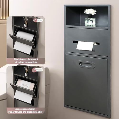 Stainless Steel Recessed Shower Nich with Built-in Trash Can(25.4X11.2IN) - color: Black