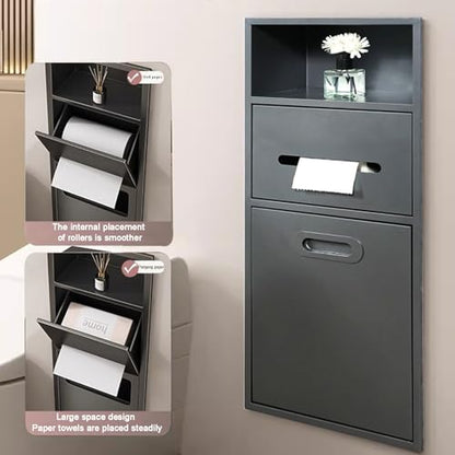 Stainless Steel Recessed Shower Nich with Built-in Trash Can(25.4X11.2IN) - color: Black
