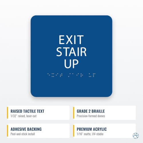 Alpha Dog Exit Stair Up Sign, 6x6 ADA Braille Sign, Blue - color: Blue, size: Exit Stair Up