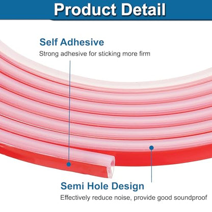 PATIKIL Silicone Weather Stripping Door Seal, 9.8 ft D Shape Weather Stripping Self Adhesive Door Seal Strip for Door Frame, Window Sealing, Large Gap, 25/64" Wx5/128 Tx1/5 H, Clear/Red - size: 9.8 ft Long, 25/64"Wx5/128"Tx1/5"H