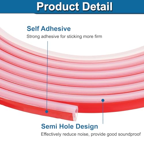PATIKIL Silicone Weather Stripping Door Seal, 19.7 ft D Shape Weather Stripping Self Adhesive Door Seal Strip for Door Frame, Window Sealing, Large Gap, 25/64" Wx5/128 Tx1/5 H, Clear/Red - size: 19.7 ft Long, 25/64"Wx5/128"Tx1/5"H