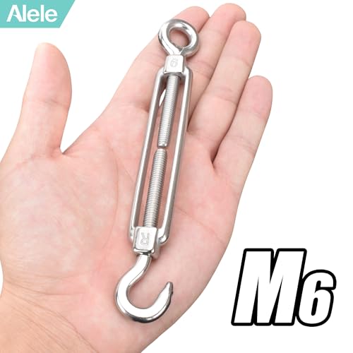 8Pcs M6 Turnbuckle,Alele Screw Hook to Eye Open Body Draw-in Bolt Stainless Steel Adjustable Wire Rope Tensioner - size: M6 Turnbuckle