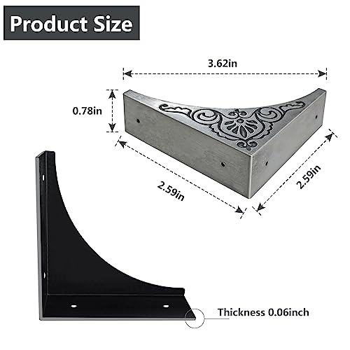 4Pcs Antique Zinc Alloy Box Corner Protector Decorative Furniture Corner Edge Safety Bumpers Cabinets Fireplace Furniture Bumpers (Flower Pattern) - color: Flower Pattern
