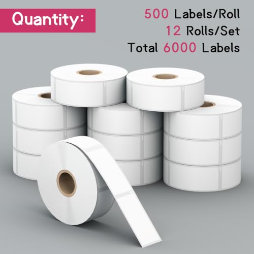 12 Rolls, 6000 Barcode Labels Replacement for DYMO 30336 (1" x 2-1/8") - size: 1" x 2-1/8" | 30336-12 Rolls