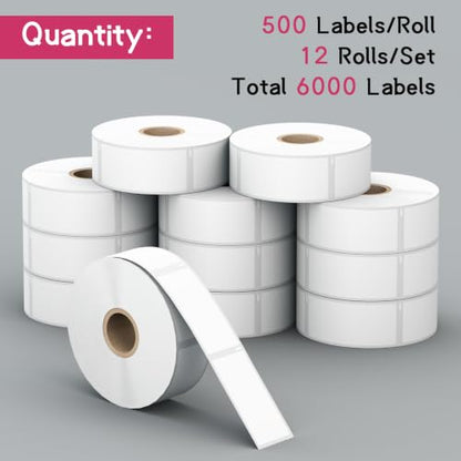 12 Rolls, 6000 Barcode Labels Replacement for DYMO 30336 (1" x 2-1/8") - size: 1" x 2-1/8" | 30336-12 Rolls