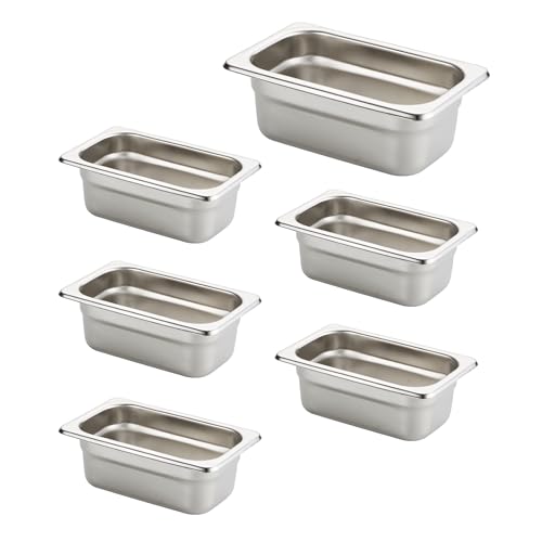 HECMAC 6 Pack Anti-Jam Hotel Pans, 1/9 Size 2-1/2 Inch Deep, Commercial Stainless Steel Chafing Steam Table Pan, Catering Storage Metal Food Pan, 23 Gauge - size: 1/9 Size, 2-1/2" Deep