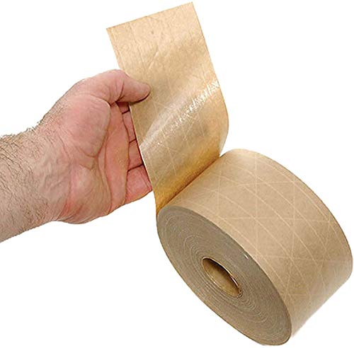 ABC PACK & SUPPLY Kraft Packing Tape, 72 mm x 450 ft, 10 Rolls Fiberglass Reinforced Water Activated Carton Sealing Tape for Shipping Boxes, Heavy Duty Gummed Paper Tapes for Packaging