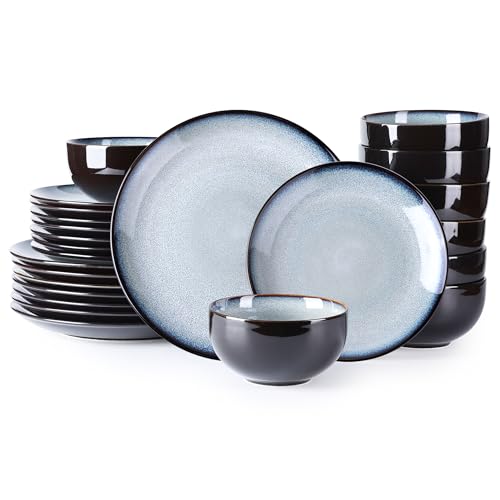 LeRatio Ceramic Dinnerware Sets for 8,24Pcs Porcelain Plates and Bowls Set - color: Dreamy Moonlight-Gray White, size: Service for 8-24pcs