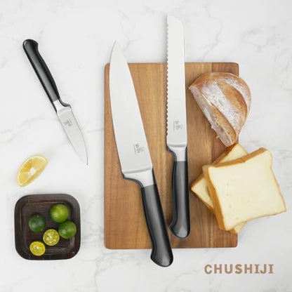 15-Piece Gray Kitchen Knife Set with Block and Sharpener, Dishwasher Safe - color: Gray
