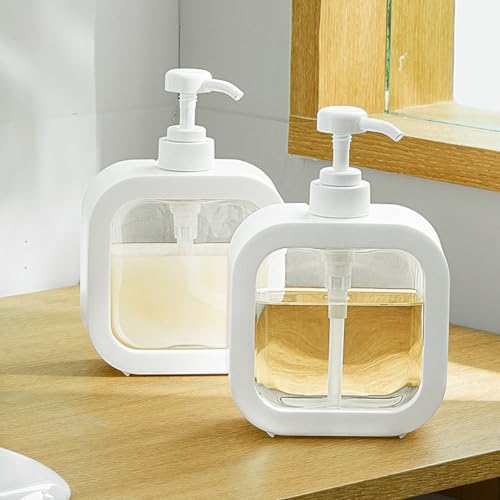Hand Soap Dispenser for Bathroom, Modern Dish Soap Dispenser for Kitchen Sink, Liquid Soap Container with Pump, Clear Plastic Soap Pump Bottles (2 Packs,10oz, White) - color: White 300ml