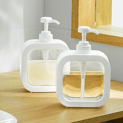 Hand Soap Dispenser for Bathroom, Modern Dish Soap Dispenser for Kitchen Sink, Liquid Soap Container with Pump, Clear Plastic Soap Pump Bottles (2 Packs,10oz, White) - color: White 300ml