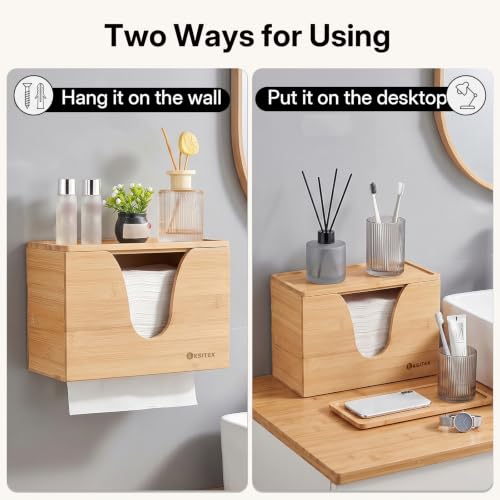 Wooden Paper Towel Dispenser Wall Mount or Countertop,with Lid - color: Wood