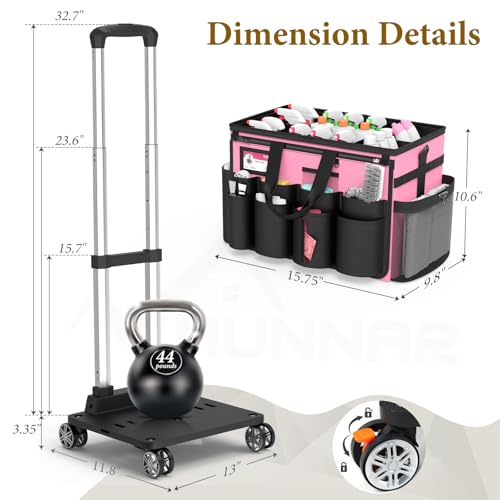 Cleaning Caddy with Wheels - Rolling Cleaning Caddy Bag with Detachable Trolley, Cleaning Caddy for Cleaning Supplies, Cleaning Bag for Housekeeping, Pink - color: Pink