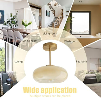 Mid Century Ceiling Light Fixtures Milk Glass Ceiling Lights Round Milk Yellow Shade Gold Brass Semi Flush Mount Ceiling Light Globe Glass Ceiling Lamp for Hallway Dining Room Kitchen - color: Milk Yellow 2