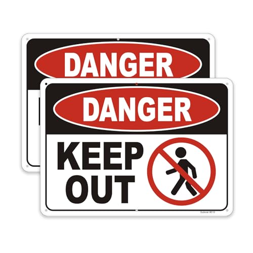 2 Pack Danger Keep Out Hazard Area Sign 10x7 inch | Construction Site, Hazard Area, No Trespassing, Reflective Rust Free Aluminum