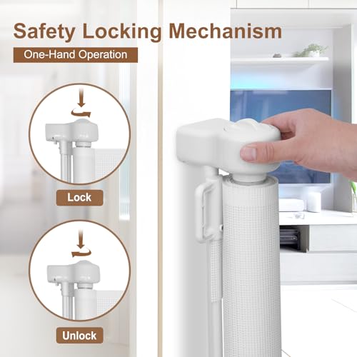 Miumoon 200 inch Reinforced Retractable Baby Gates 37 inch Tall - color: White, size: 37" Tall x 200" Wide