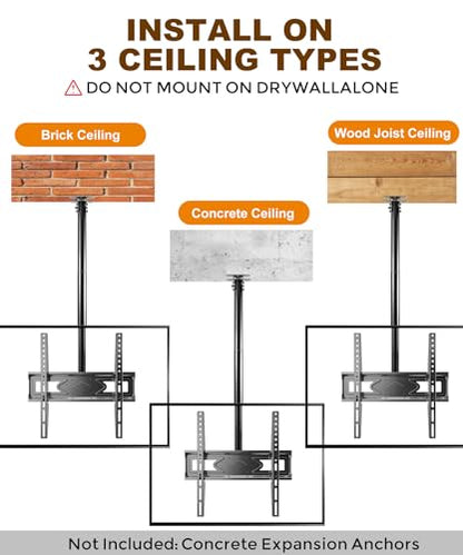 39” Ceiling TV Mount for 26-65 Inch TVs, Heavy Duty Hanging Mount
