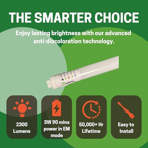 E2 LIGHTING 4ft T8 LED Bulbs, Emergency Battery, 4000K, 18W, 5 Pack - color: 4000k, size: 4 Feet