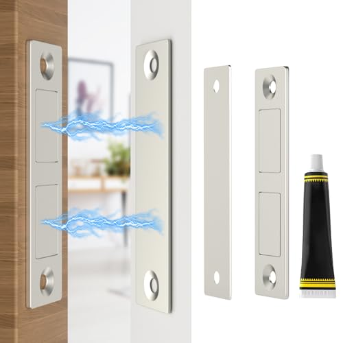 Jiayi Cabinet Door Magnets Stick On, 2 Pack 30 LB Heavy Duty Ultra Thin Invisible Cabinet Magnets, Door Magnetic Catch No Screw Drawer Magnet Inserts for Wardrobe Cupboard Sliding Doors Stay Closed - color: Sliver-Adhesive