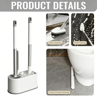 Basaza Toilet Bowl Brush and Holder White Toilet Brush and Holder Set Toilet Scrubber for Bathroom Hidden Toilet Cleaner Brushes Floor-Standing or Wall-Mounted - color: #Ab White 3 in 1 Toilet Brush and Holder Set