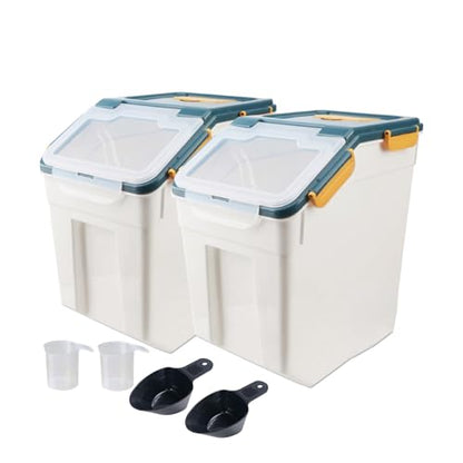 2 Pack 50 lb Airtight Flour Storage Containers with Wheels, Blue - color: Blue