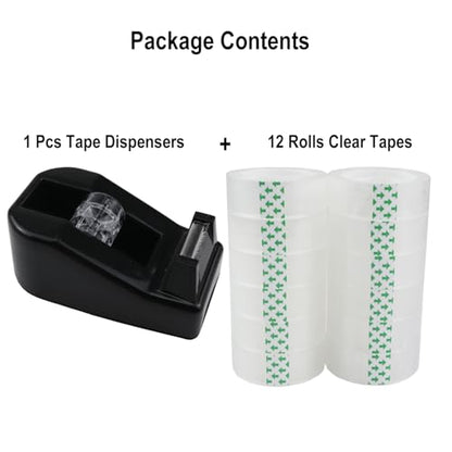 Desktop Tape Dispenser,1 Pack Black Tape Dispensers with 12Rolls Transparent Tape, for Packaging in Office,Restaurant, Flower Shop,Cake Shop (Black) - color: Black