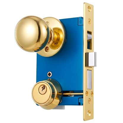 Tandefio 1 Set Double Cylinder Mortise Lock, Left Hand Reverse, Brass - color: Brass, style: Left Hand Reverse
