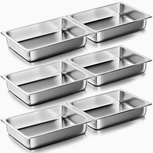WantJoin Stainless Steel Steam Table Hotel Pan Set 1/1 Size 4 Inches 6pcs - color: 4" Deep, size: 1/1 Size