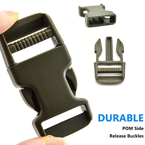 1 inch Buckles Straps Set with 10 Yards Nylon Webbing, 10 pcs Quick Side Release Plastic Buckle, 20 pcs Tri-glide Slide Clip for Luggage and Backpack Replacement (Army Green) - color: Army Green