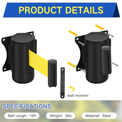 Sasylvia 4 Pcs Fixed Wall Mount Retractable Belt Barrier 10ft Crowd Control Barriers Caution Do Not Enter Retractable Rope Sturdy Safety Belt with Case and Braking System Locking Button
