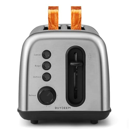 BUYDEEM DT420 2-Slice Toaster, 6 Shade Settings, 1.5" Wide Slots, Silver - size: 2-Slice