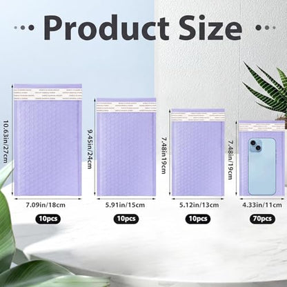 Henoyso 100 Pcs Purple Bubble Mailer 4 Sizes Adhesive Padded Envelopes - color: Purple