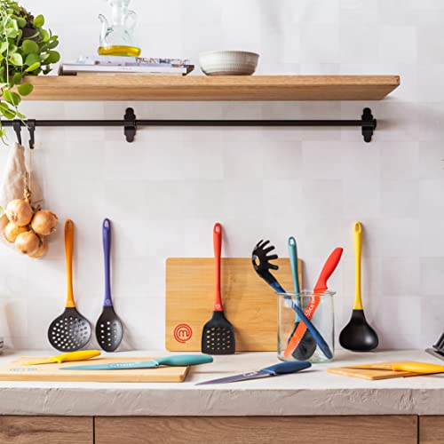 MasterChef Kitchen Knives Set with Covers incl. Paring, Boning, Carving, Bread, Santoku & Chef Knife, Sharp Cutting Stainless Steel Blades with Sheaths, 12 Piece (6 Colored Knives & 6 Covers) - color: Vivid (with Captions), style: Knives with Covers