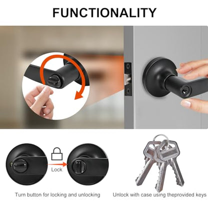 High-Security Stainless Steel Door Lever with Lock and Key,Black - color: 8600-Black