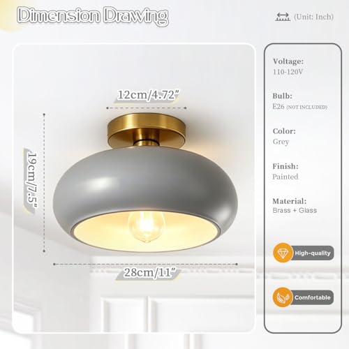 Glass Gray Ceiling Lights Mid Century Flush Mount Light Fixtures - color: Gray-2