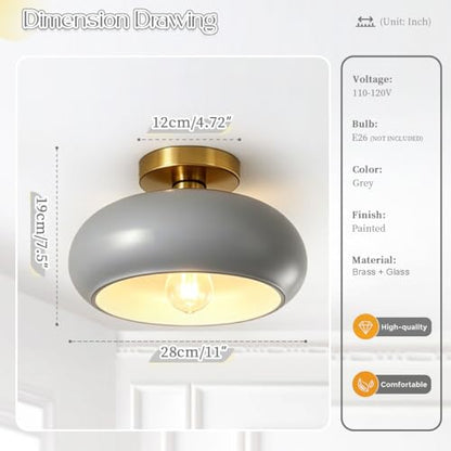 Glass Gray Ceiling Lights Mid Century Flush Mount Light Fixtures - color: Gray-2