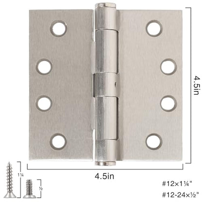 TDCHINGES Heavy Duty Door Hinges Brushed Nickel 4.5" x 4 1/2" Satin Square - color: Satin Nickel, size: 2 Pack