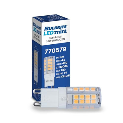 Bulbrite LED Mini T6 Dimmable Bi-Pin Base (G9) Light Bulb 40 Watt Equivalent 3000K, Clear 1-Pack