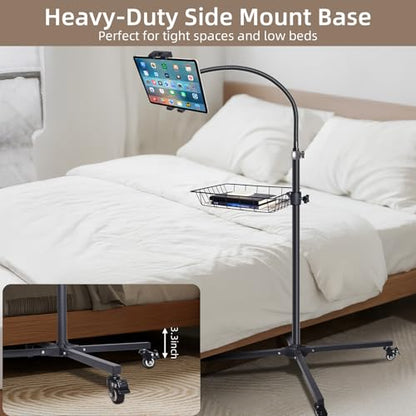Rolling Tablet Floor Stand with Wheels - Bed Mount for 4.7-13" iPad