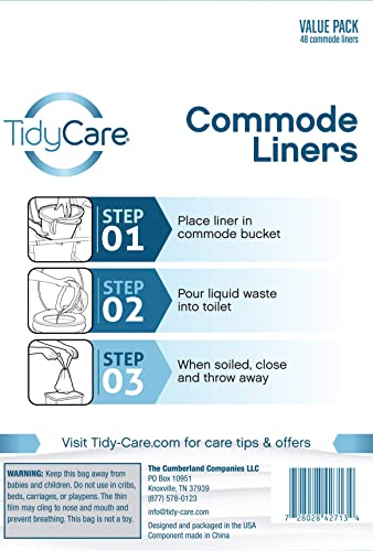 TidyCare Bedside Commode Liners for Portable Toilet Chair Bucket and Bedpan | Value Pack of 48 Disposable Waste Bags for Adults in Medical Care | Universal Fit Portable Toilet Liners - size: 1 Count (Pack of 48)