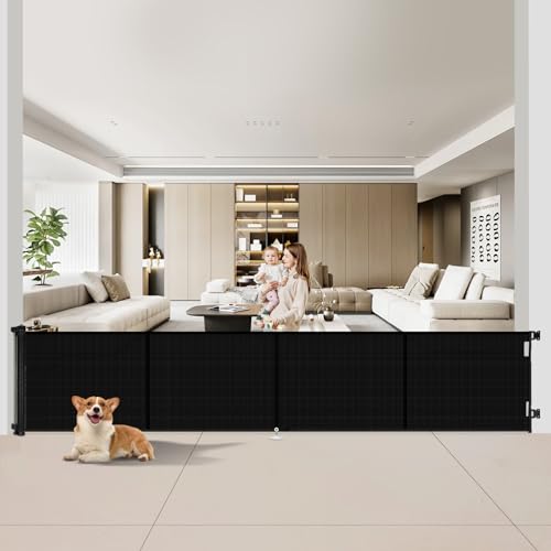 Miumoon 200 inch Reinforced Retractable Baby Gates 37 inch Tall - color: Black, size: 37" Tall x 200" Wide