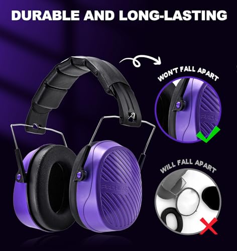 PROHEAR 038 Ear Protection Safety Earmuffs for Mowing, 28dB Noise Reduction Passive Hearing Protector, Compact Foldable Headset for Shooting Construction Power Tools, Purple - color: Purple