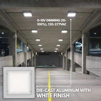Espen Zenon LED Canopy Light 13W/16W/20W Selectable, 1560–2400LM, 3000K/4000K/5000K, White Outdoor Garage Ceiling Light, 120-277V, 0-10V Dimmable, Damp Rated