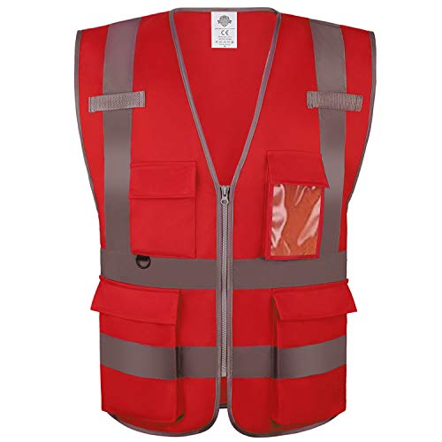 Dazonity High Visibility Safety Vest with Multi Pockets and Zipper, XL,Reflective Strips, Fit for Men & Women, Work, Construction,Cycling, Runnning, Surveyor, Volunteer (Red-XL) - color: Red-xl