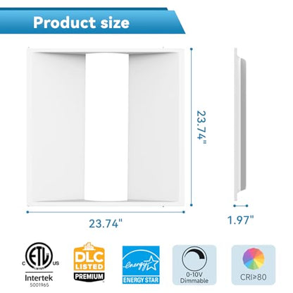 2x2 LED Troffer Center Basket Panel,5Color Tunable 3500K/4000K/5000K,Watt Adjustable,30W/35W/40W-Up to 6000Lumens,0-10V Dimmable Recessed Back-Lit Drop Ceiling Light,ETL Qualified,16Pack - size: 2x2 16Pack